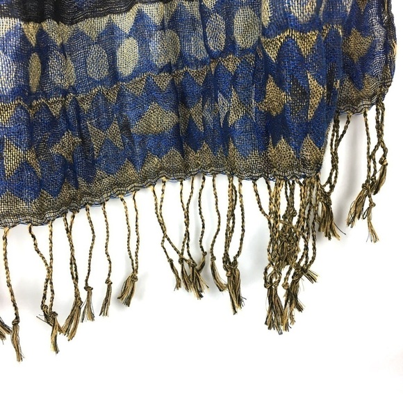SACO BAY Scarf Fringe Artisan Style Textured Southwestern Boho Chevron Dot Blue - Picture 6 of 14